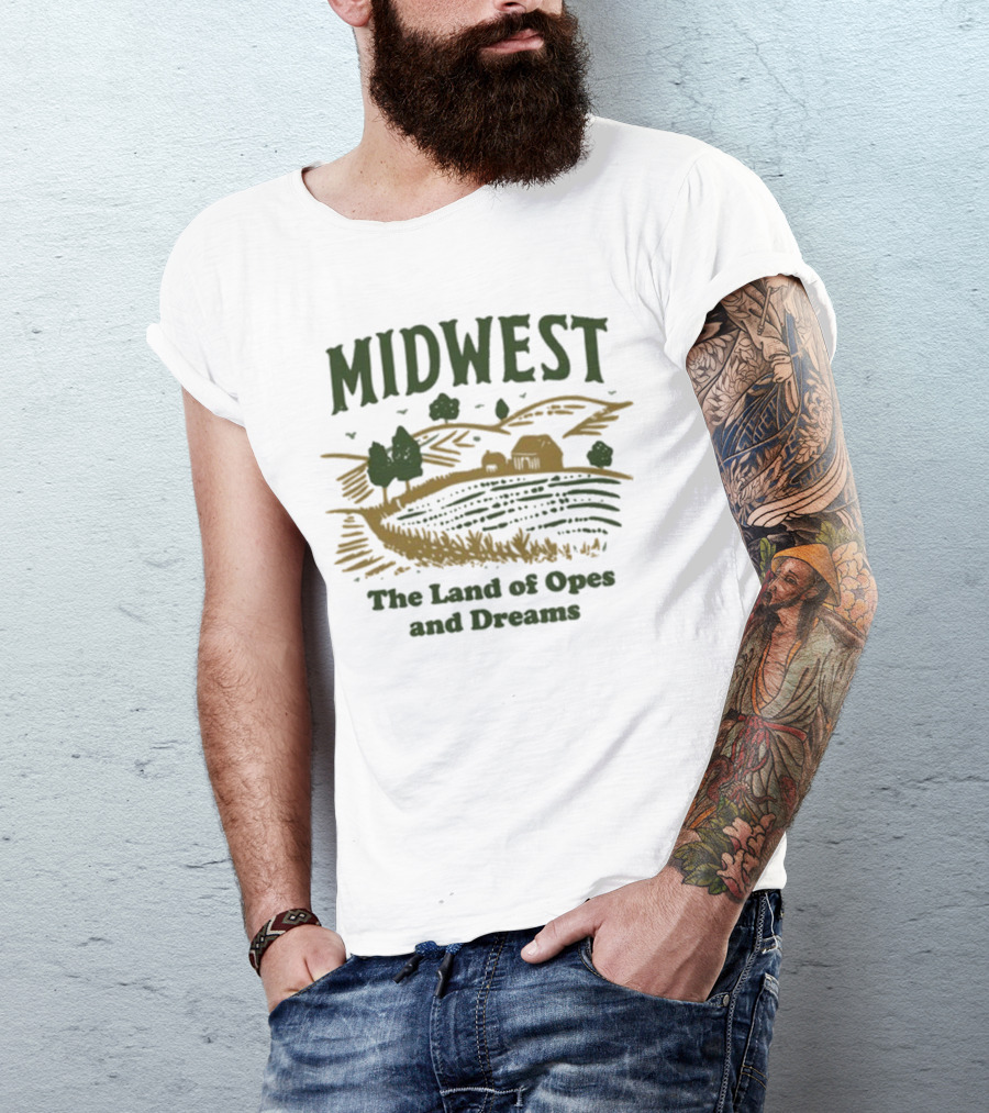 Midwest The Land Of Opes And Dreams Farms Fields Rural Landscape Lucy Jaynes T-Shirt