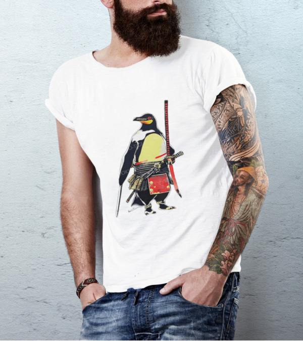 Samurai Penguin Katana Warrior With Traditional Armor T-Shirt