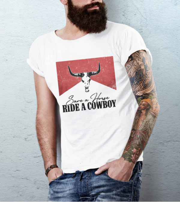 Cowboy Bull Skull Save A Horse Ride A Cowboy Retro Western T-Shirt