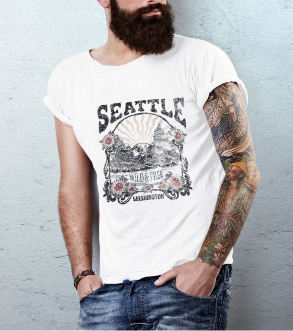 Seattle Washington Wild And Free Sunrise Trees Flowers T-Shirt