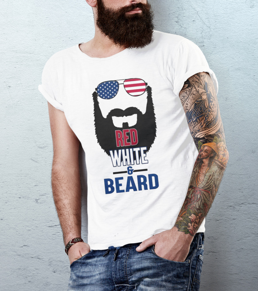 Red White & Beard American Flag Sunglasses Patriotic Beard Design T-Shirt