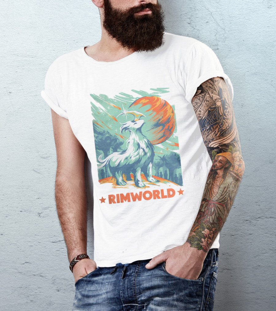 RimWorld Wisest Creature Celestial Spirit Wolf Planetary Backdrop T-Shirt