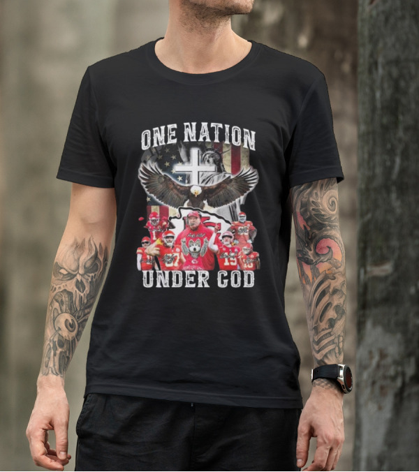 Kansas City Chiefs One Nation Under God 2025 Signatures Statue Of Liberty And Eagle T-Shirt