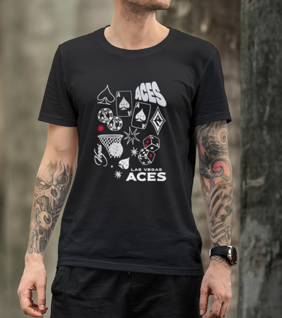 Las Vegas Aces Playing Cards Dice Basketball Hoop Casino Elements T-Shirt