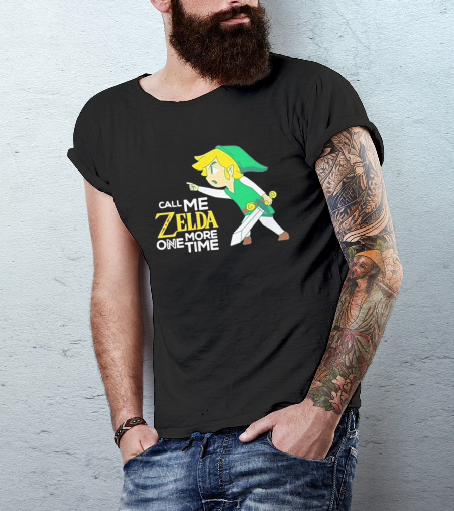 Call Me Zelda One More Time With Green-Capped Blonde Sword Character T-Shirt