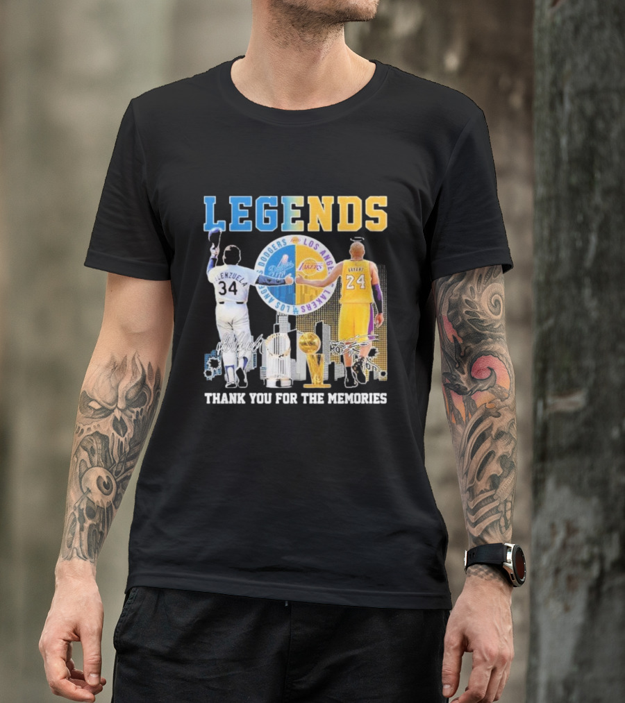 Los Angeles Legends Dodgers Valenzuela Lakers Bryant Thank You For The Memories T-Shirt