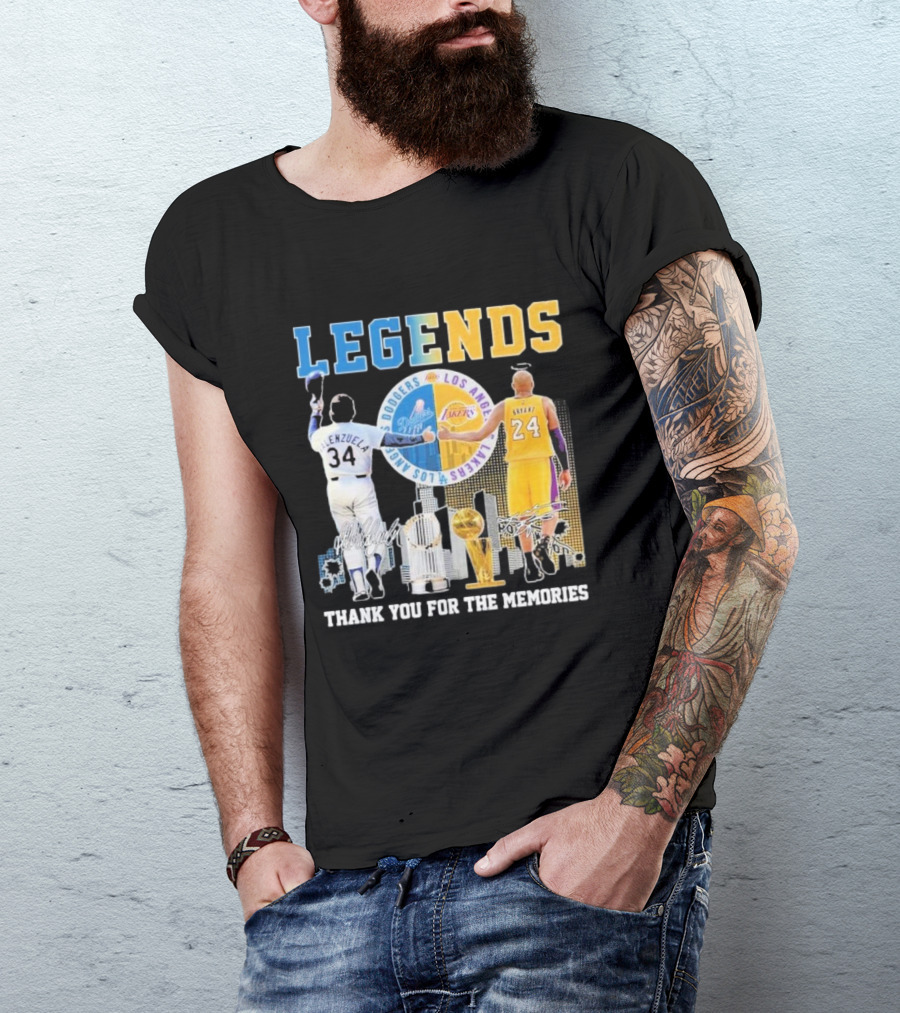Los Angeles Legends Dodgers Valenzuela Lakers Bryant Thank You For The Memories T-Shirt