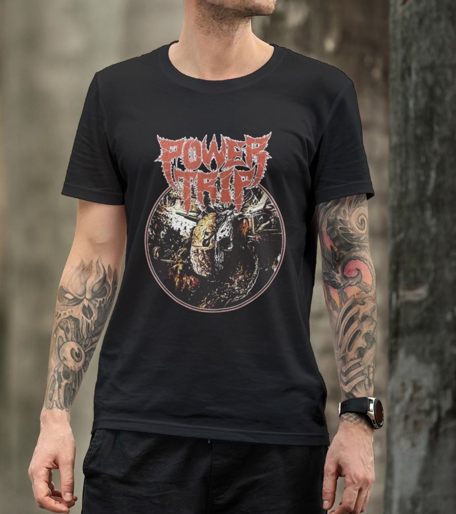 Power Trip Manifest Decimation Saw Blade Skull Circle T-Shirt