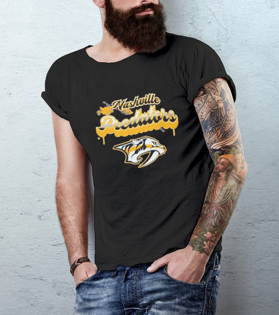Nashville Predators Bubbly Script Ice Hockey Team Logo T-Shirt