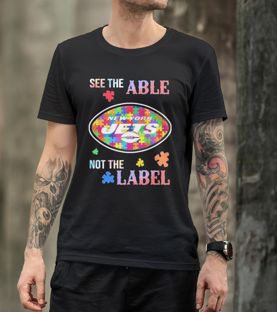 New York Jets Autism Awareness See The Able Not The Label Puzzle Pieces T-Shirt