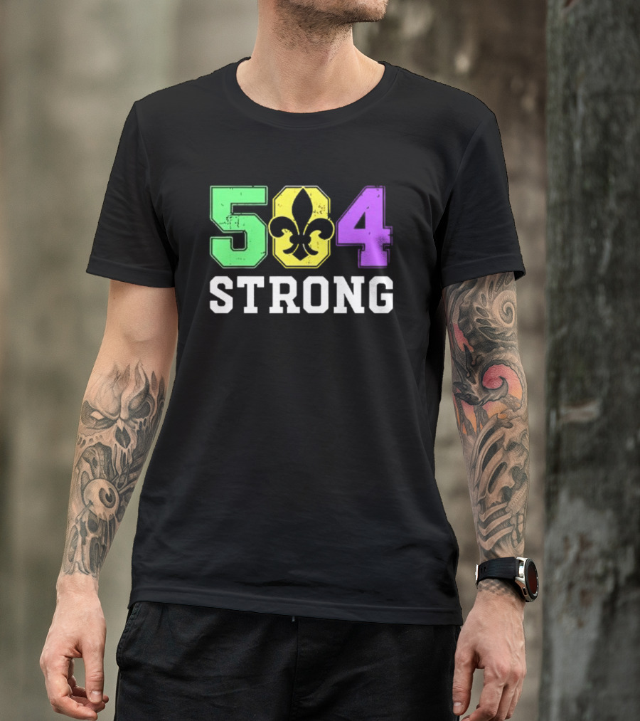New Orleans 504 Strong Fleur-de-Lis Green Yellow Purple T-Shirt