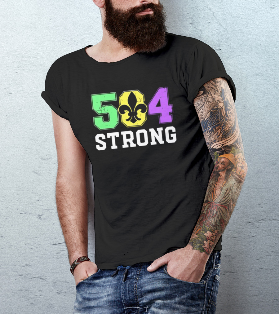 New Orleans 504 Strong Fleur-de-Lis Green Yellow Purple T-Shirt