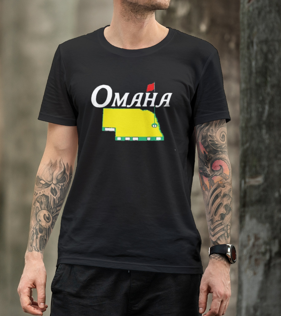 Omaha Nebraska Masters Golf State Map With Pin Flag T-Shirt