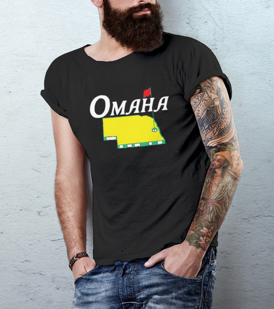 Omaha Nebraska Masters Golf State Map With Pin Flag T-Shirt