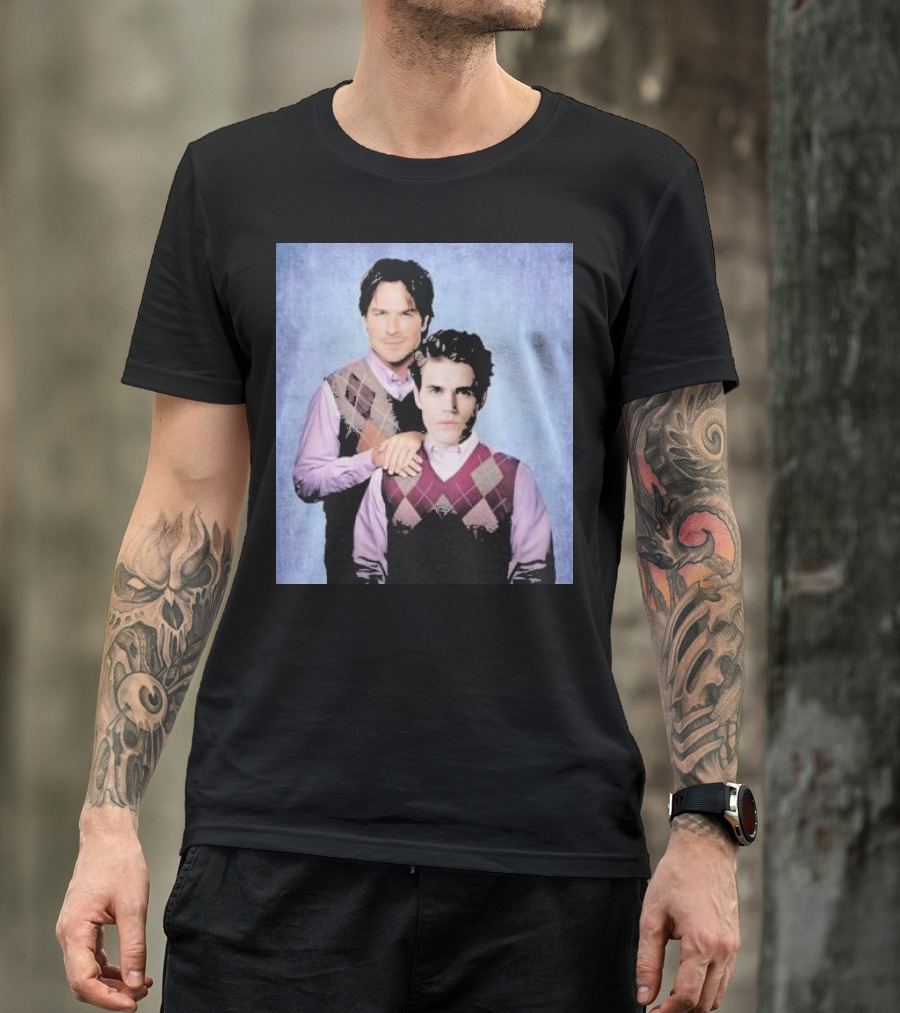 Paul Wesley Ian Somerhalder Argyle Sweater Parody T-Shirt