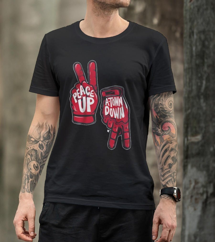 Peace Up A-Town Down Red Gloves Graphic T-Shirt