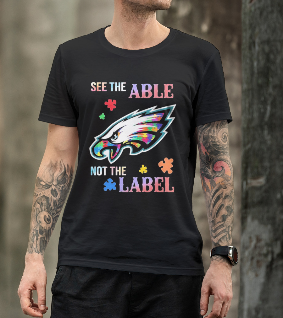Philadelphia Eagles Autism See The Able Not The Label Puzzle Logo T-Shirt