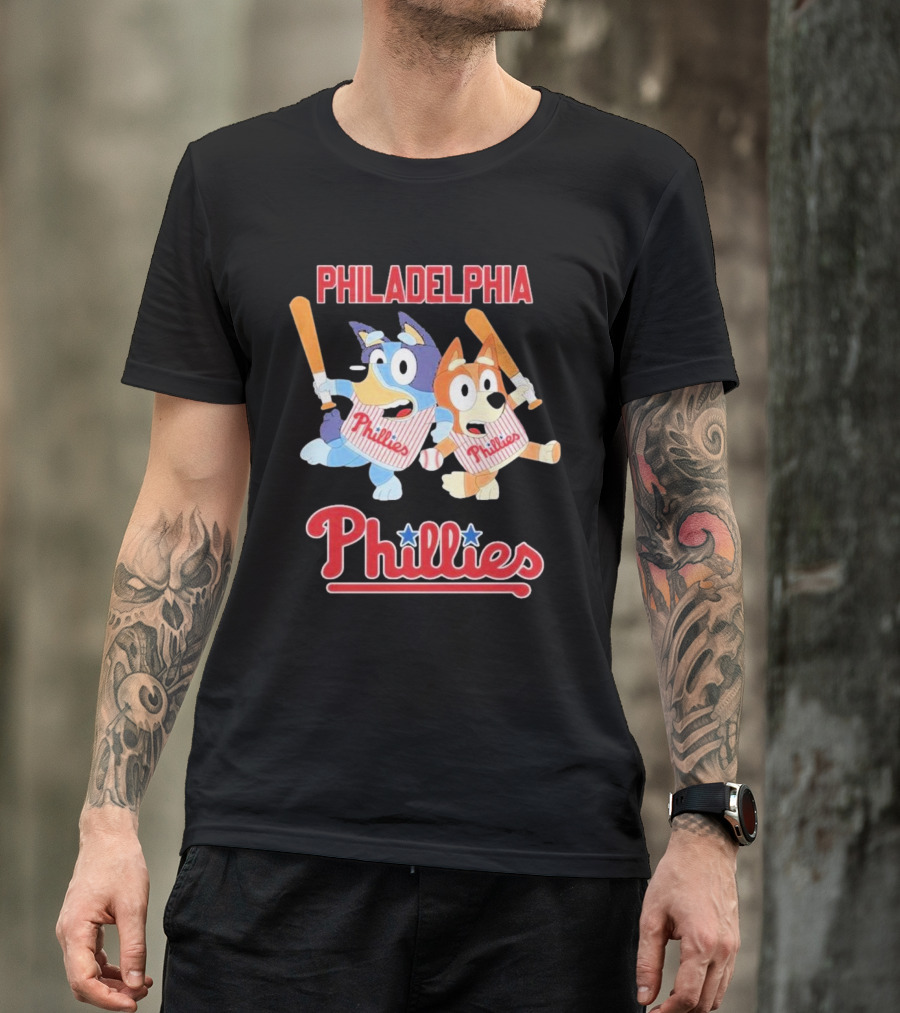Philadelphia Phillies Bluey Cartoon Characters Baseball Theme T-Shirt