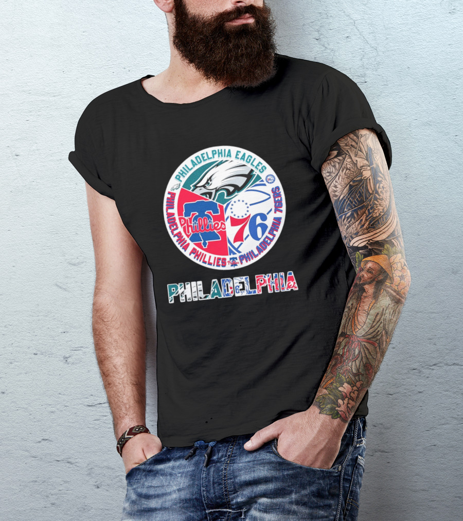 Philadelphia Eagles Phillies 76ers Circular Emblem T-Shirt