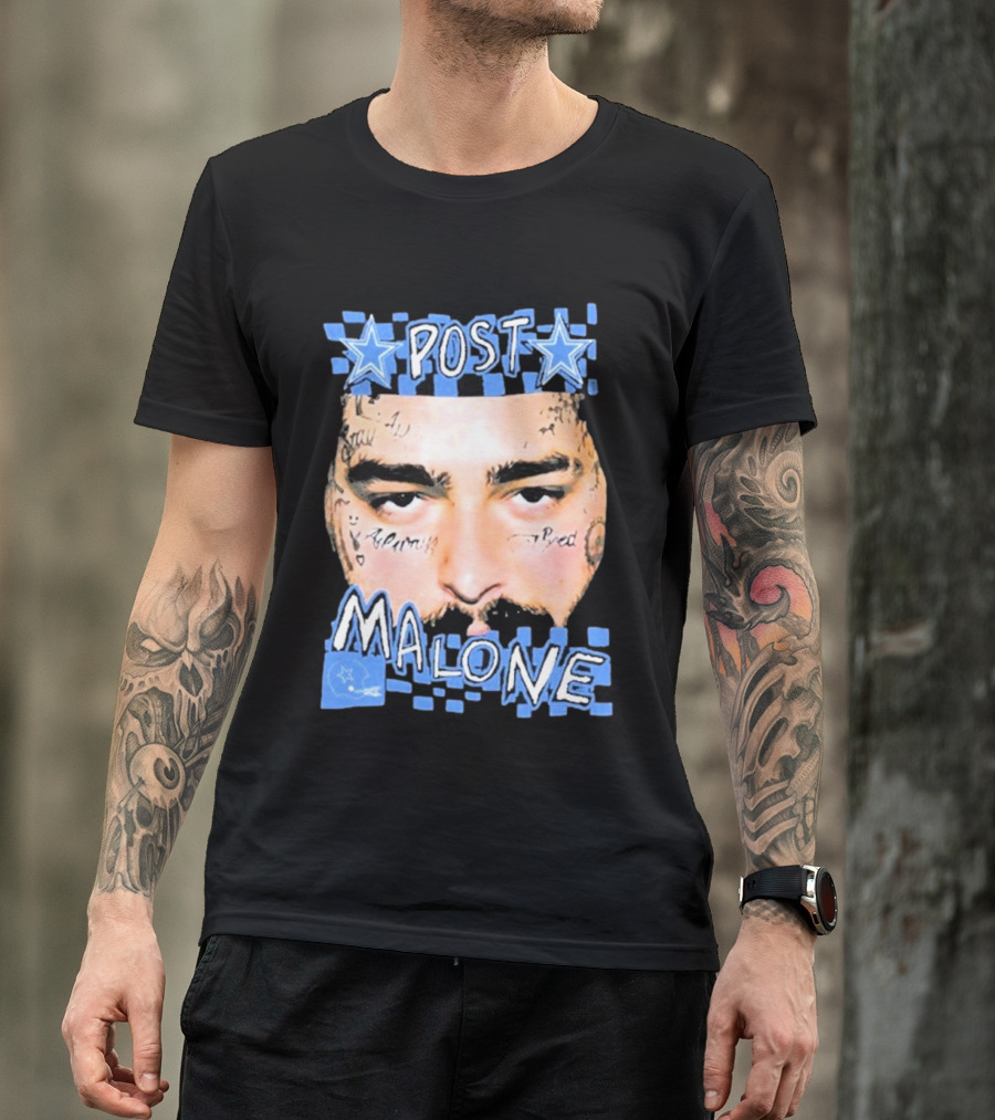 Post Malone Cowboys Star Tattoo Checkered Face T-Shirt