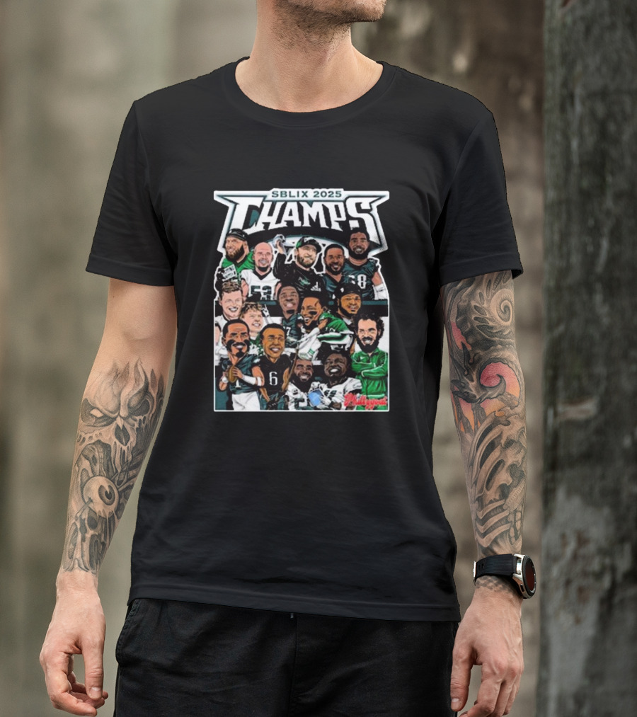SBLIX 2025 Champs Phillygoat Philadelphia Eagles Caricatures Dream Team T-Shirt