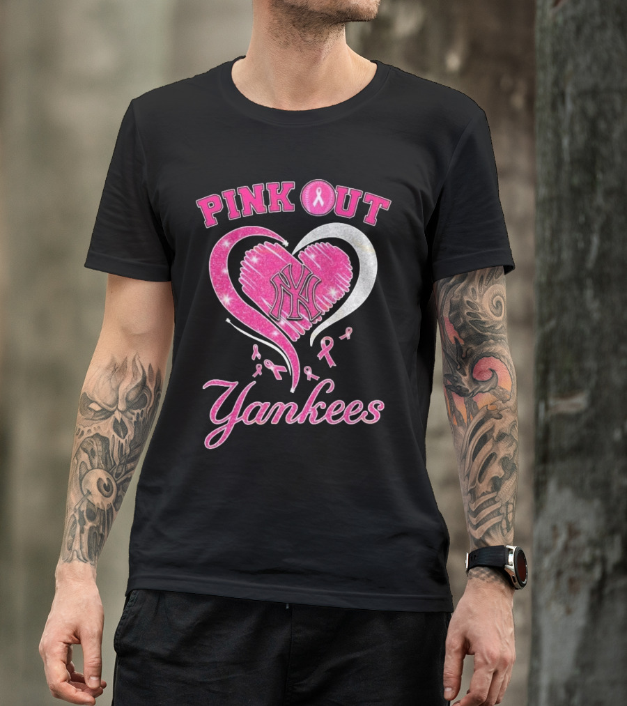 Pink Out Yankees Heart Ribbon 2025 T-Shirt