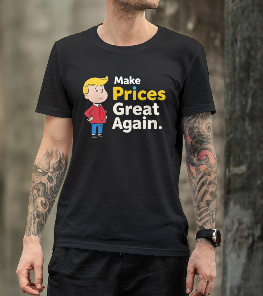 Make Prices Great Again Cartoon Character Red Tie Blue Pants T-Shirt