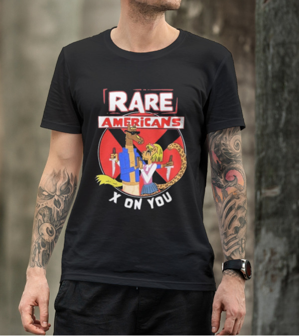 Rare Americans X On You Two Characters Holding Knives Circular Badge T-Shirt
