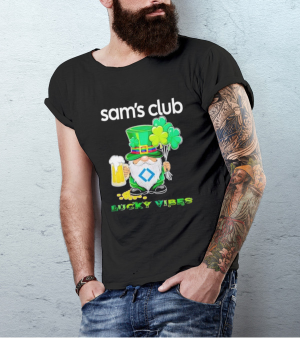 Sam’s Club Lucky Vibes St Patrick’s Day Gnomes Beer Shamrock T-Shirt