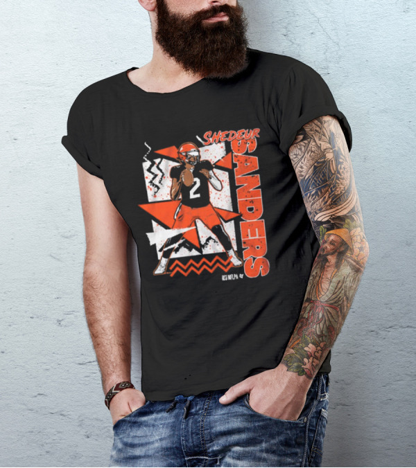 Shedeur Sanders 90s Style Retro Football Illustration T-Shirt