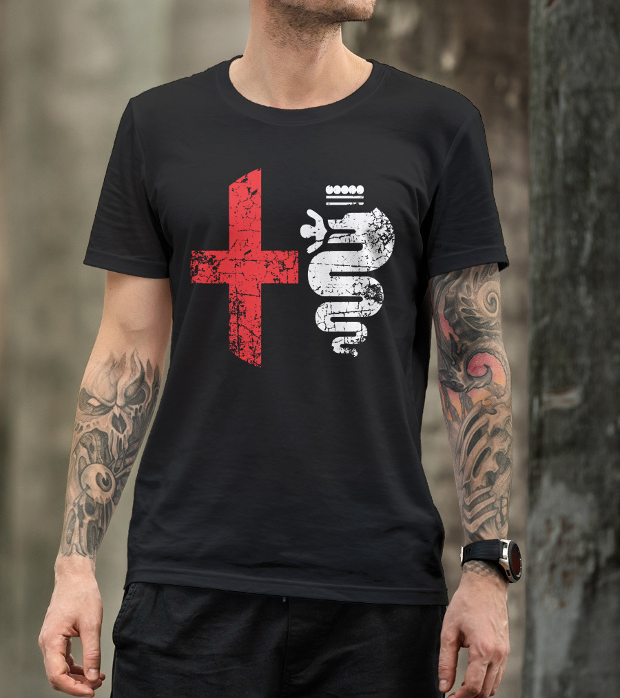 Alfa Car Drivers Stylish Grunge Red Cross Serpent T-Shirt