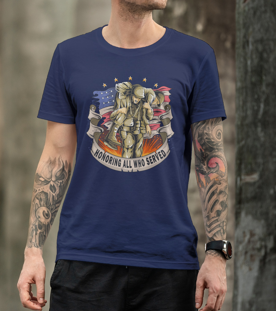 Honoring All Who Served American Army Veterans Holding Friends T-Shirt
