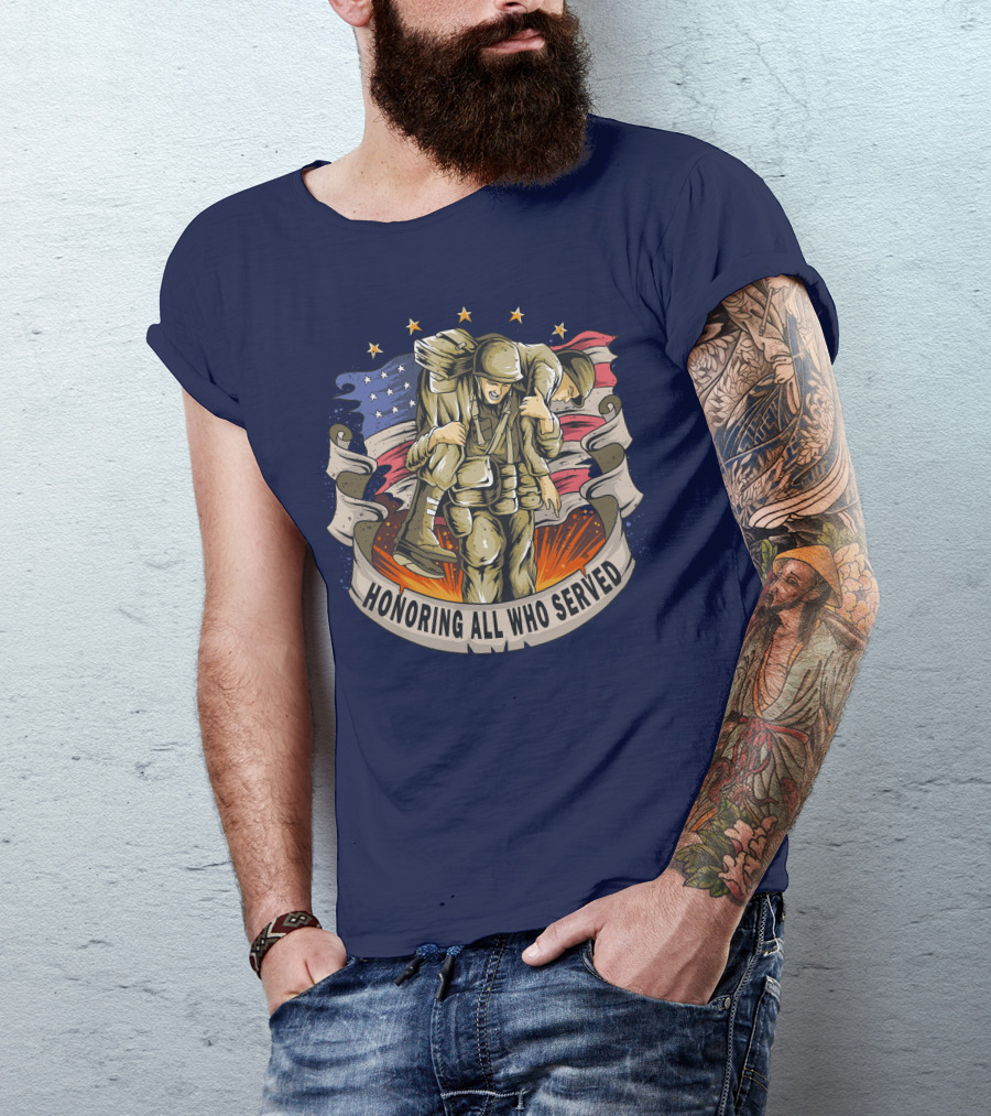Honoring All Who Served American Army Veterans Holding Friends T-Shirt
