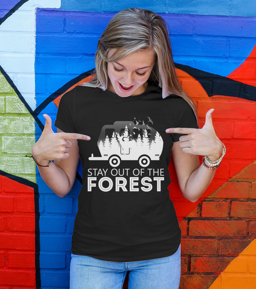 Stay Out Of The Forest Camper With Trees And Bats T-Shirt