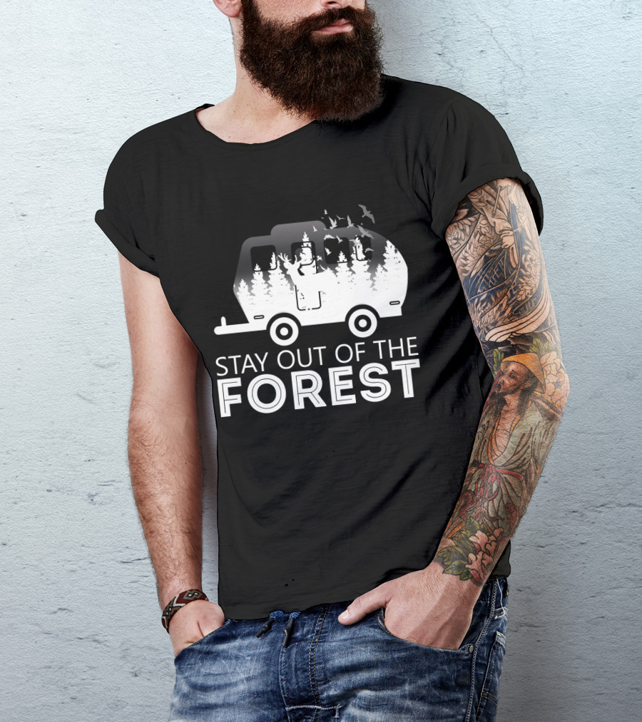 Stay Out Of The Forest Camper With Trees And Bats T-Shirt