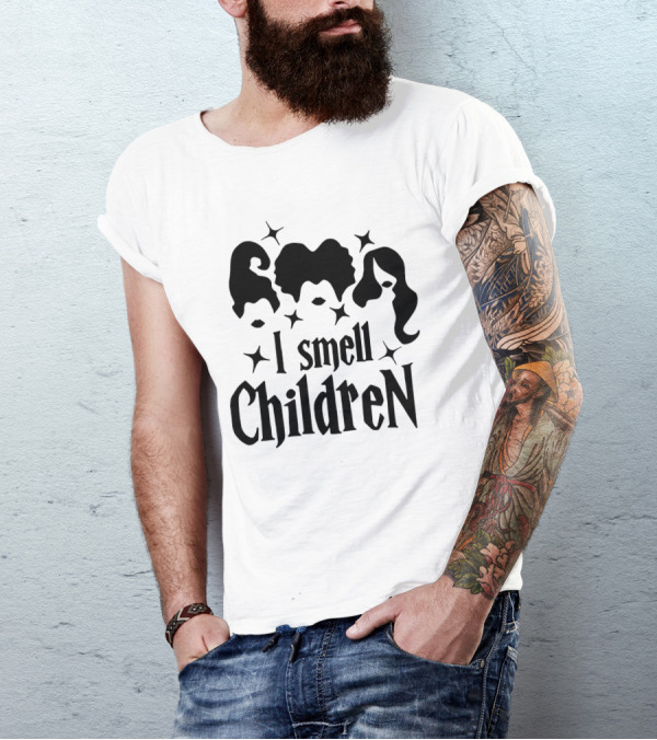 I Smell Children Halloween Witch Silhouettes Black Hair Stars T-Shirt