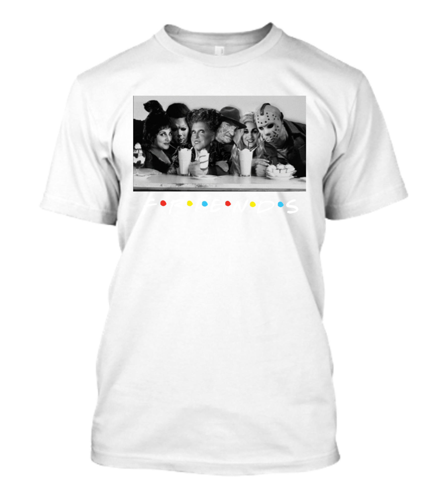 Hocus Pocus Friends Horror Icons At Diner Retro Milkshake Gathering T-Shirt