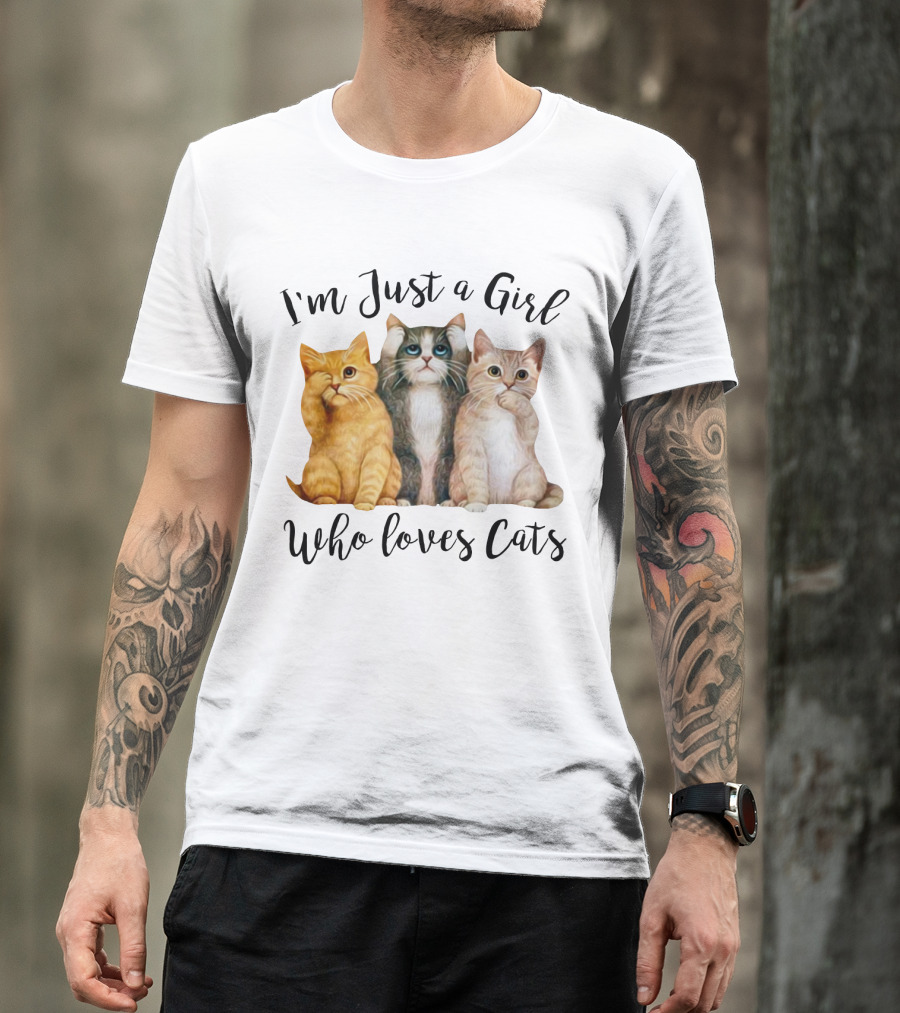 I'm Just A Girl Who Loves Cats With Cute Cat Trio T-Shirt