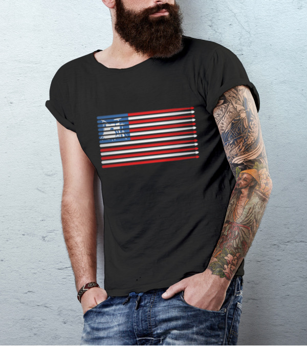 American Drum Kit Drumsticks Flag T-Shirt