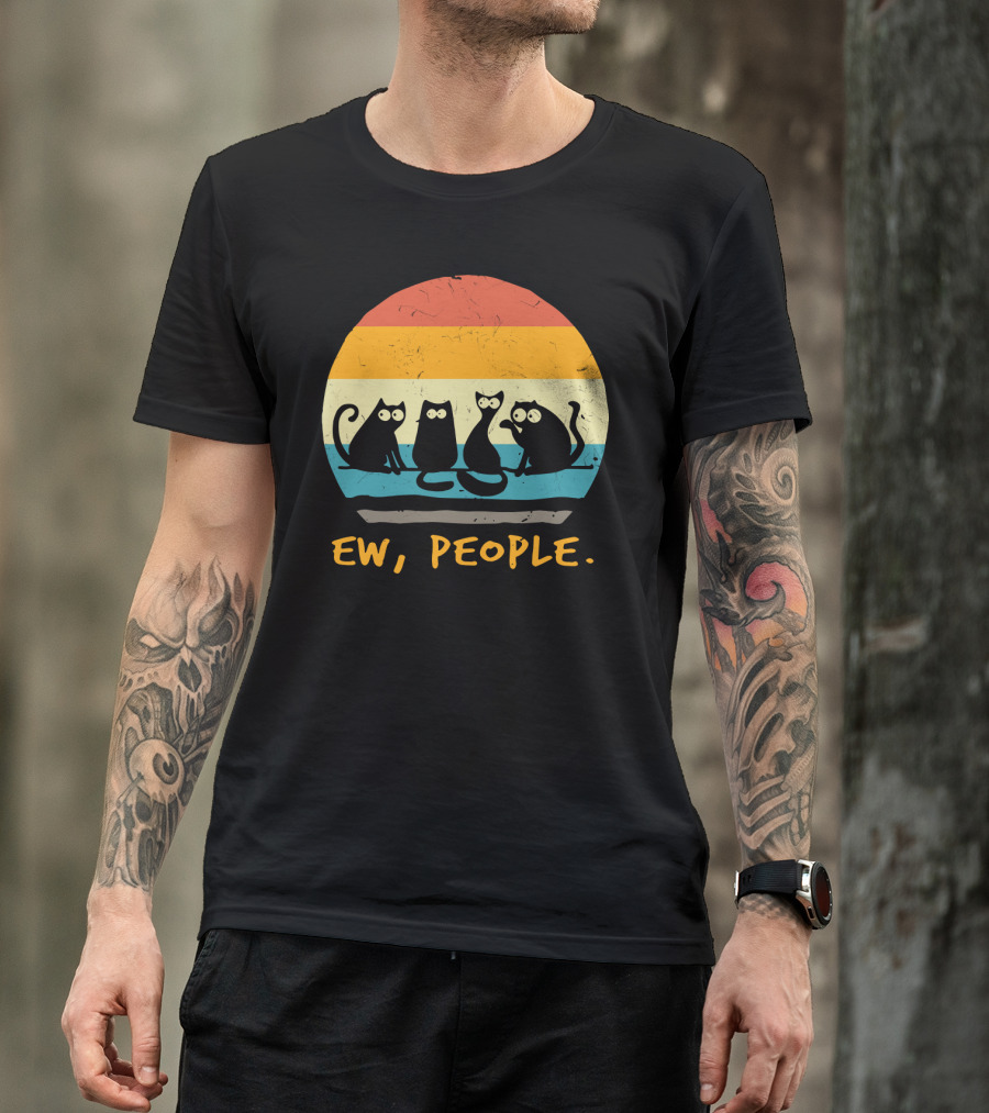 Ew People Funny Cat Retro Sunset T-Shirt