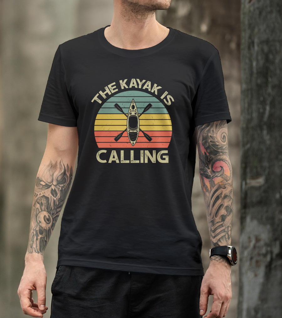The Kayak Is Calling Retro Sunset Adventure T-Shirt