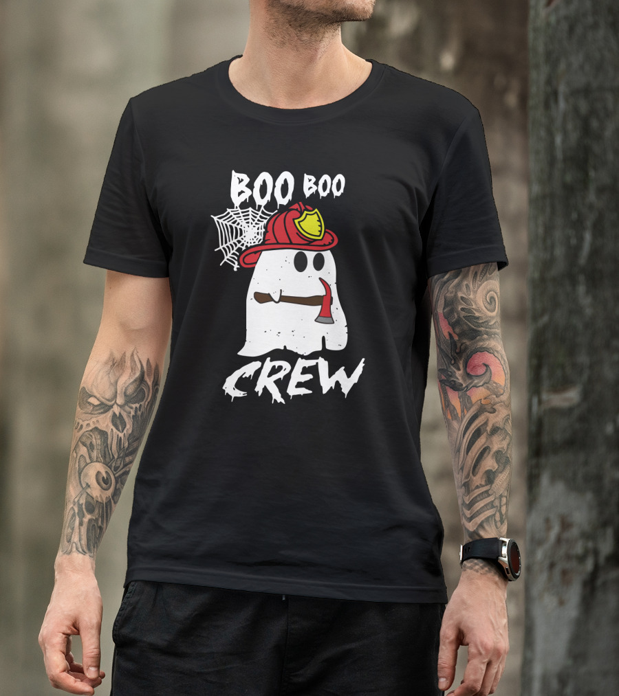 Boo Boo Firefighter Crew Ghost With Axe And Helmet T-Shirt