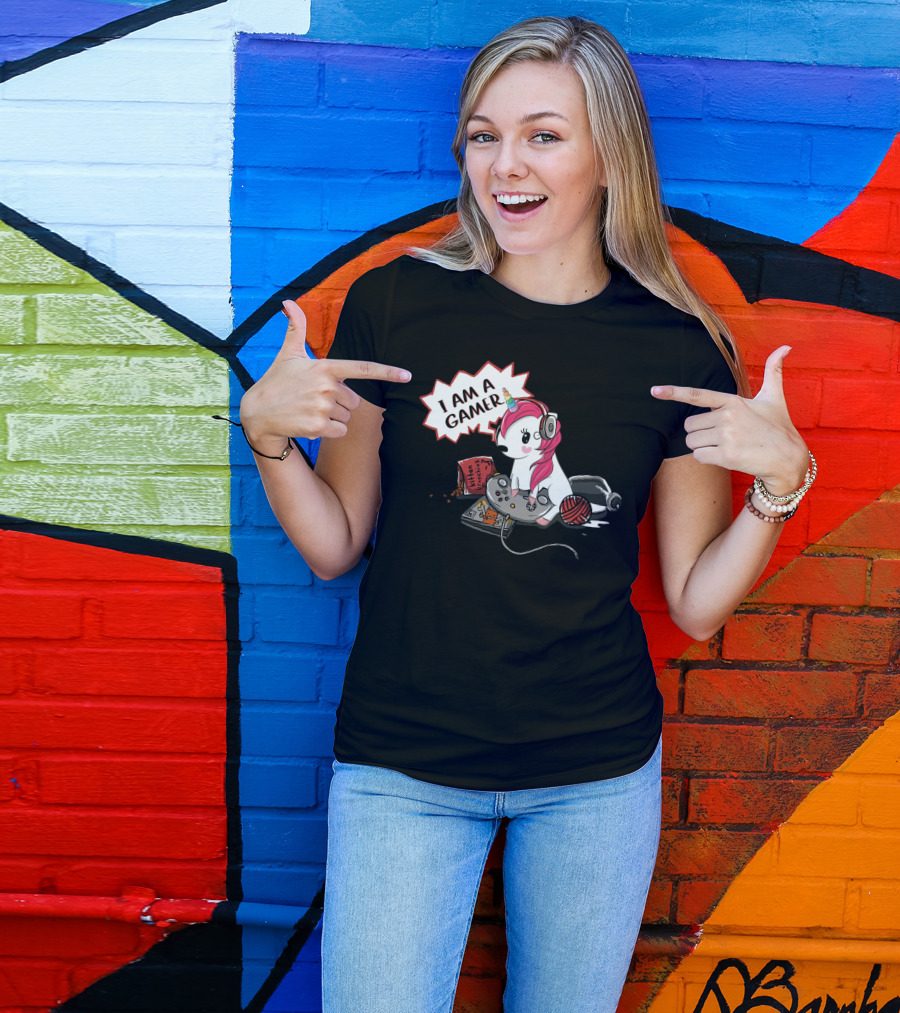 I Am A Gamer Unicorn Headset Controller Fantasy Adventure T-Shirt