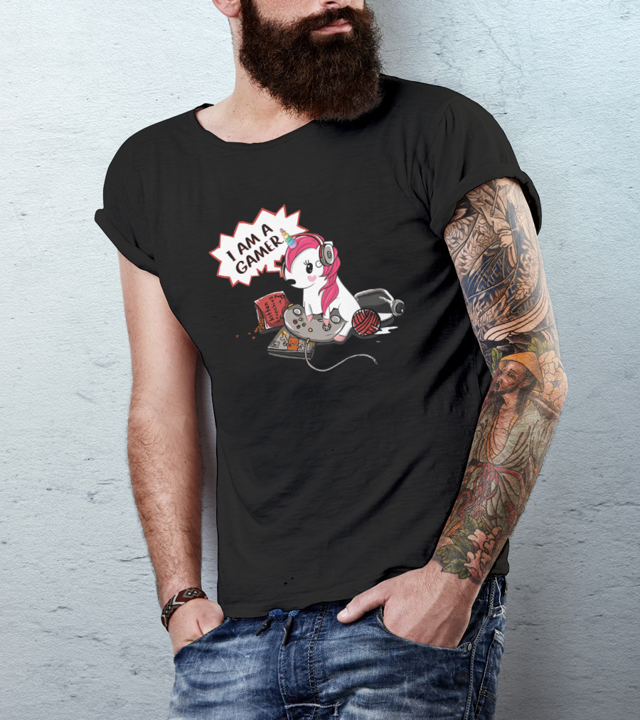 I Am A Gamer Unicorn Headset Controller Fantasy Adventure T-Shirt