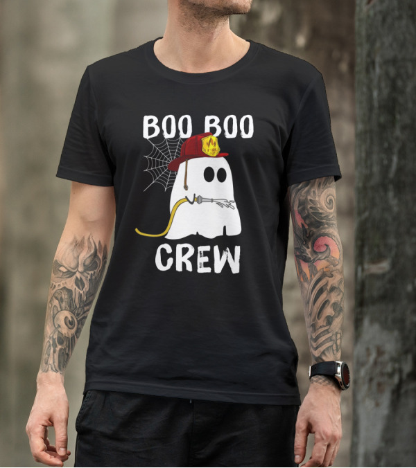 Boo Boo Crew Ghost Firefighter Web Badge T-Shirt