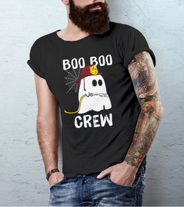 Boo Boo Crew Ghost Firefighter Web Badge T-Shirt