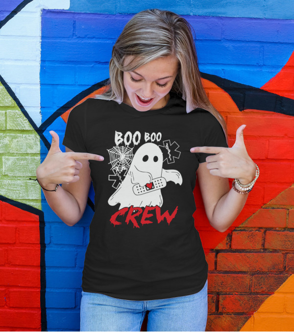 EMT Boo Boo Crew Ghost With Bandage And Cobweb T-Shirt