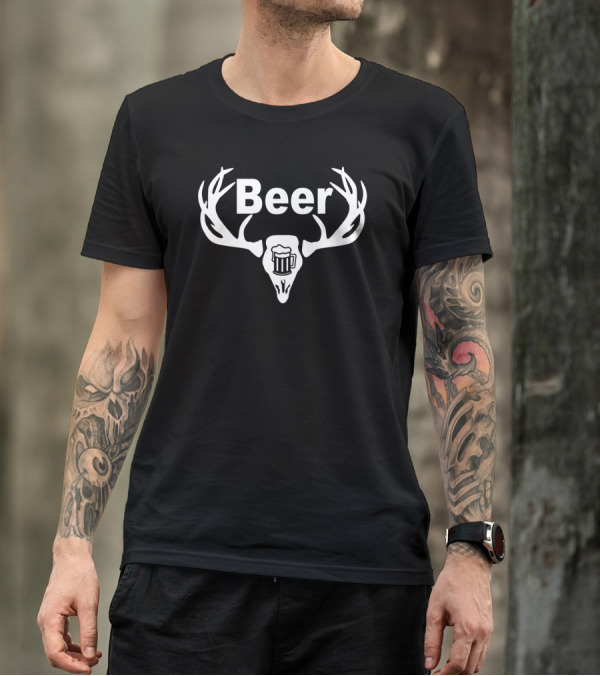 Beer Antler Skull With Mug T-Shirt