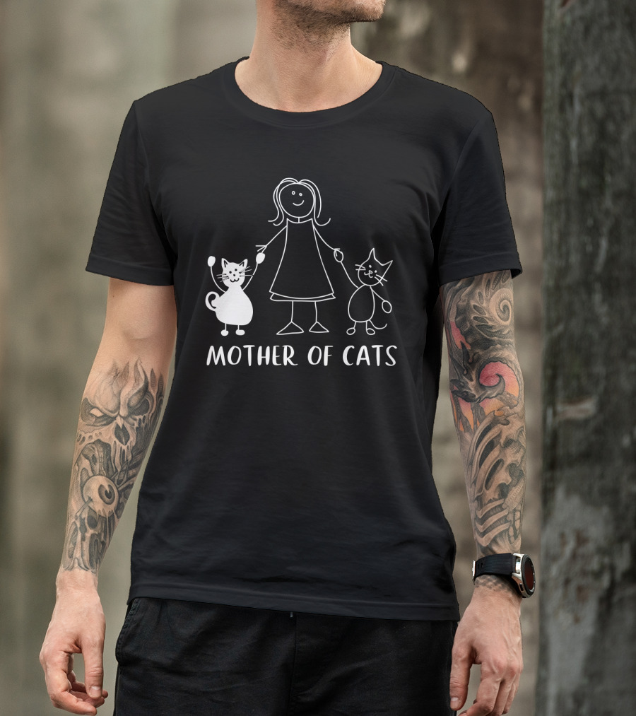 Mother Of Cats Stick Figure With Cats T-Shirt