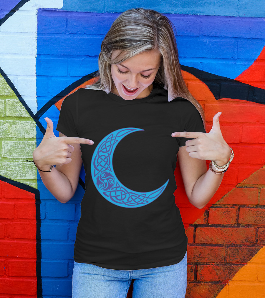 Celtic Knotwork Blue Crescent Moon Viking T-Shirt